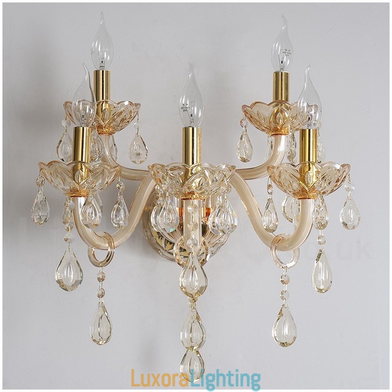 Designer Touch Decorative 5 Light Gold K9 Crystal Candle Retro Glass Wall Light