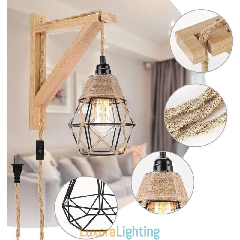 Designer Touch Decorative Hemp Rope Iron Art Wall Light American Pastoral Retro Wall Sconce With Plug