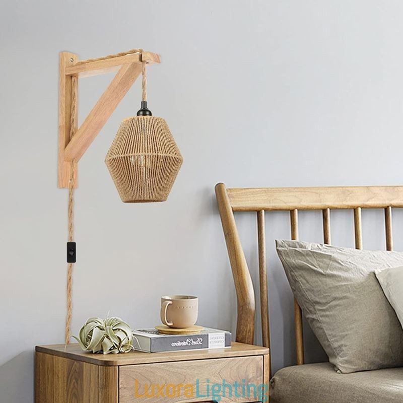 Designer Touch Decorative Paper Rope Wall Sconce American Pastoral Retro Wall Light With Plug