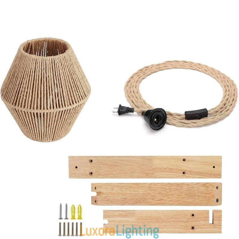 Designer Touch Decorative Paper Rope Wall Sconce American Pastoral Retro Wall Light With Plug