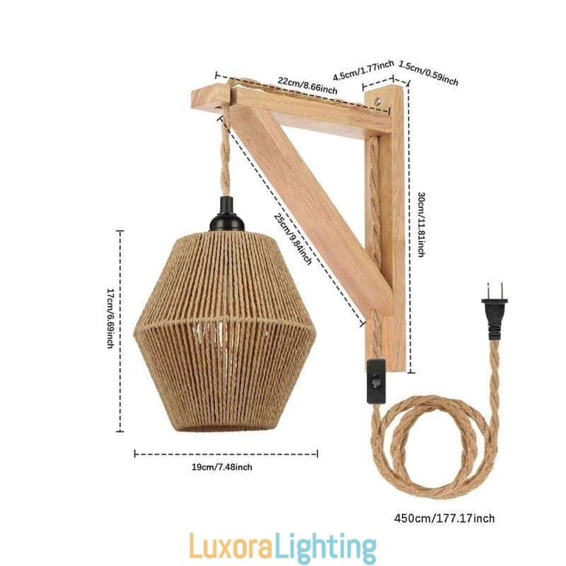 Designer Touch Decorative Paper Rope Wall Sconce American Pastoral Retro Wall Light With Plug