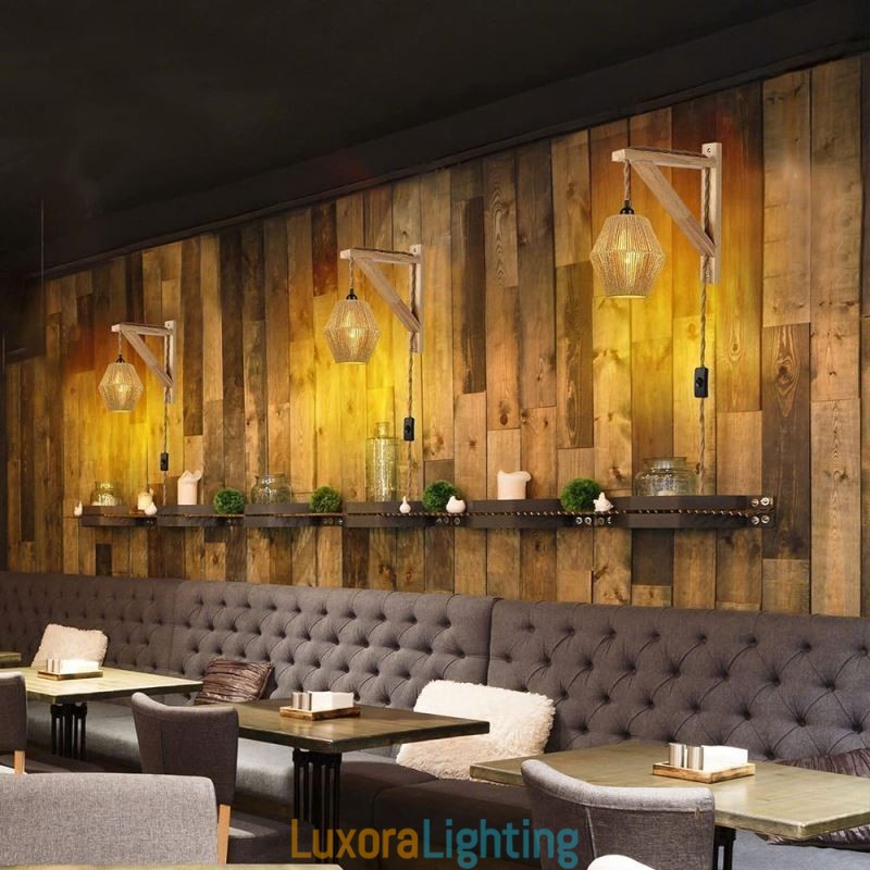 Designer Touch Decorative Paper Rope Wall Sconce American Pastoral Retro Wall Light With Plug