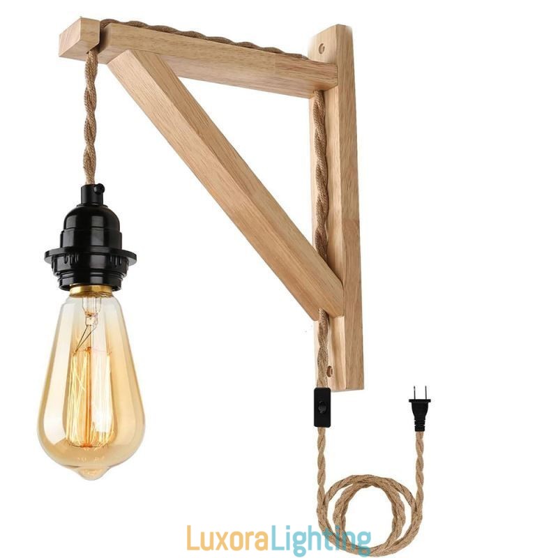 Designer Touch Decorative Solid Wood Wall Sconce American Pastoral Retro Hemp Rope Wall Light With Plug