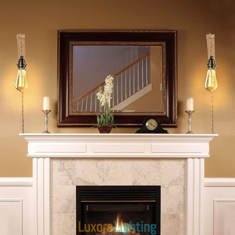 Designer Touch Decorative Solid Wood Wall Sconce American Pastoral Retro Hemp Rope Wall Light With Plug