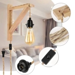 Designer Touch Decorative Solid Wood Wall Sconce American Pastoral Retro Hemp Rope Wall Light With Plug