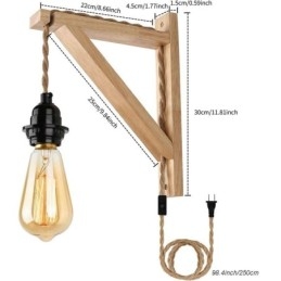 Designer Touch Decorative Solid Wood Wall Sconce American Pastoral Retro Hemp Rope Wall Light With Plug
