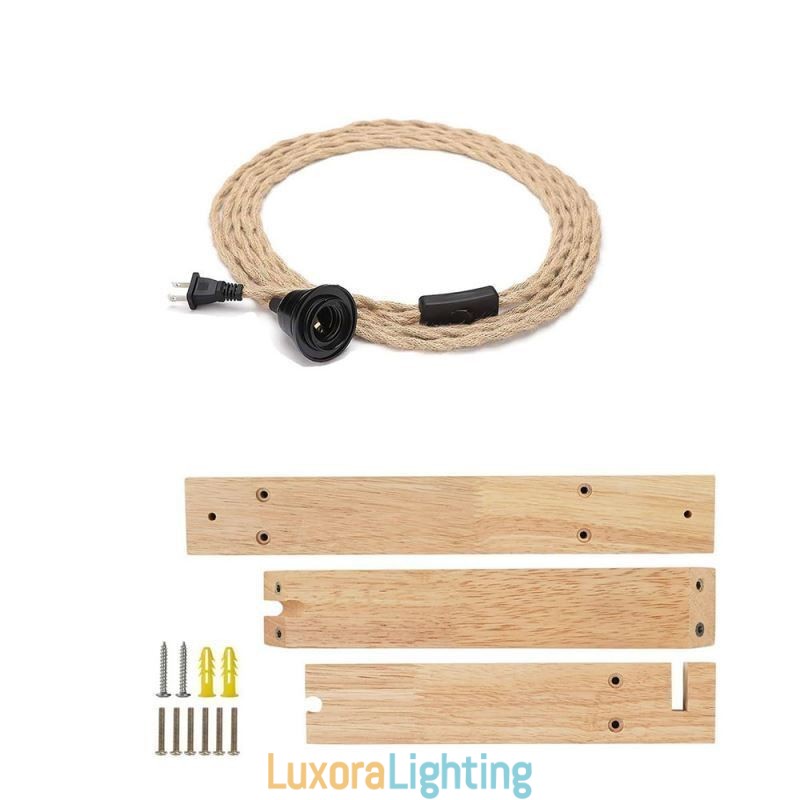 Designer Touch Decorative Solid Wood Wall Sconce American Pastoral Retro Hemp Rope Wall Light With Plug