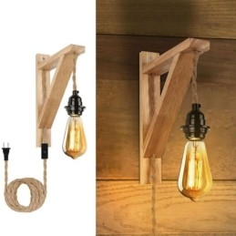 Designer Touch Decorative Solid Wood Wall Sconce American Pastoral Retro Hemp Rope Wall Light With Plug