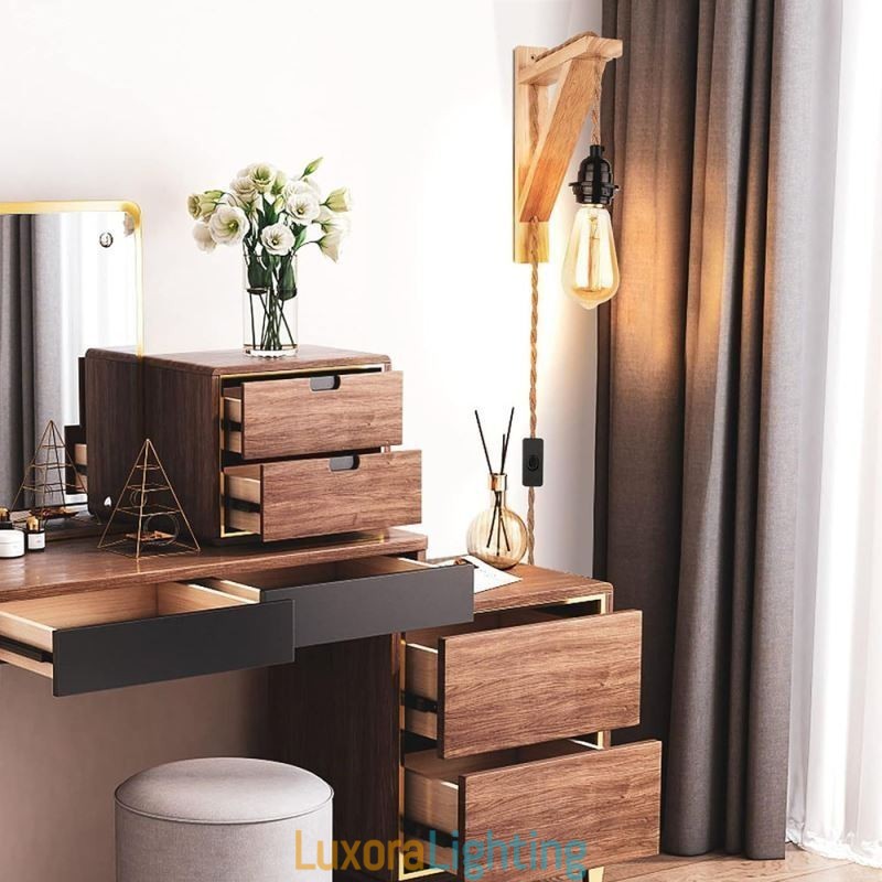 Designer Touch Decorative Solid Wood Wall Sconce American Pastoral Retro Hemp Rope Wall Light With Plug