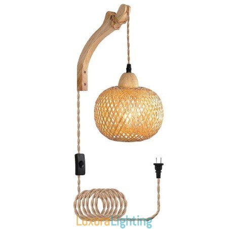 Designer Touch Decorative Bamboo Wall Sconce American Pastoral Retro Hemp Rope Wall Light With Plug