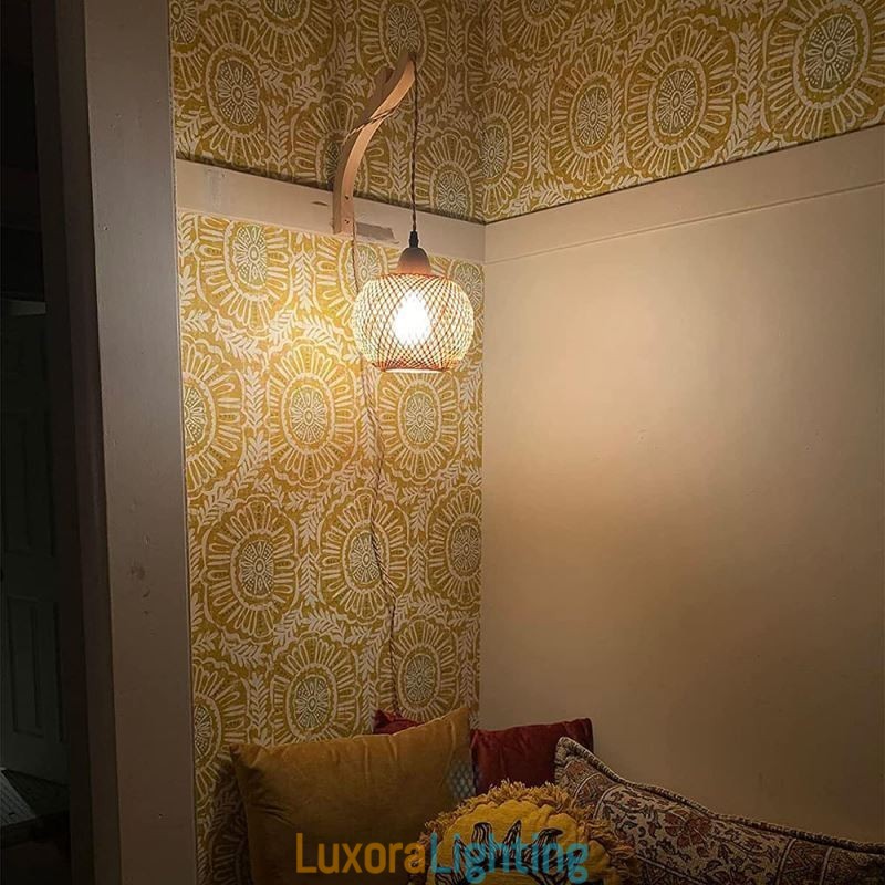 Designer Touch Decorative Bamboo Wall Sconce American Pastoral Retro Hemp Rope Wall Light With Plug