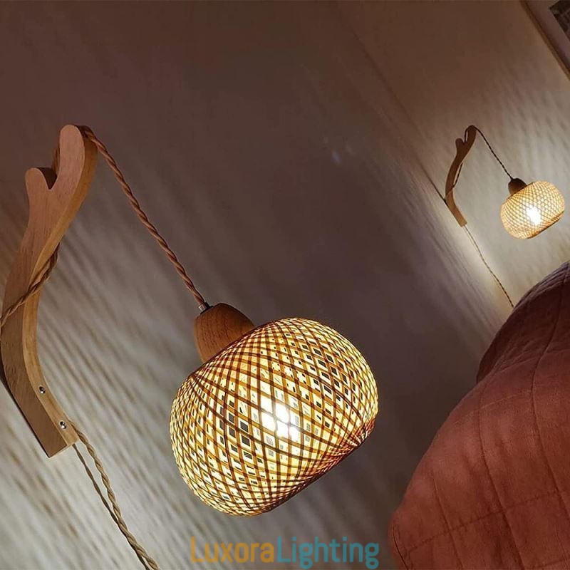 Designer Touch Decorative Bamboo Wall Sconce American Pastoral Retro Hemp Rope Wall Light With Plug