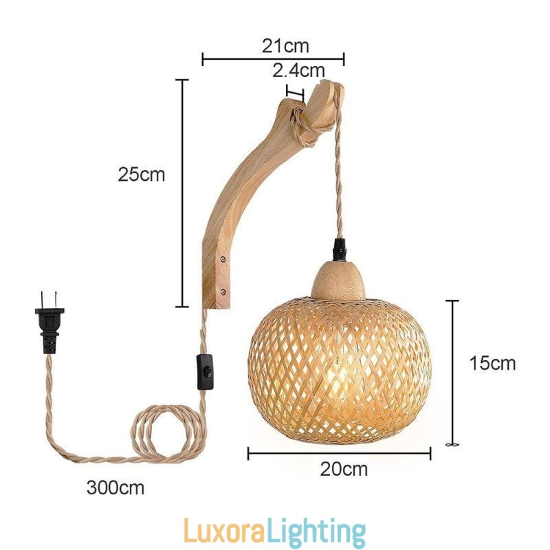 Designer Touch Decorative Bamboo Wall Sconce American Pastoral Retro Hemp Rope Wall Light With Plug