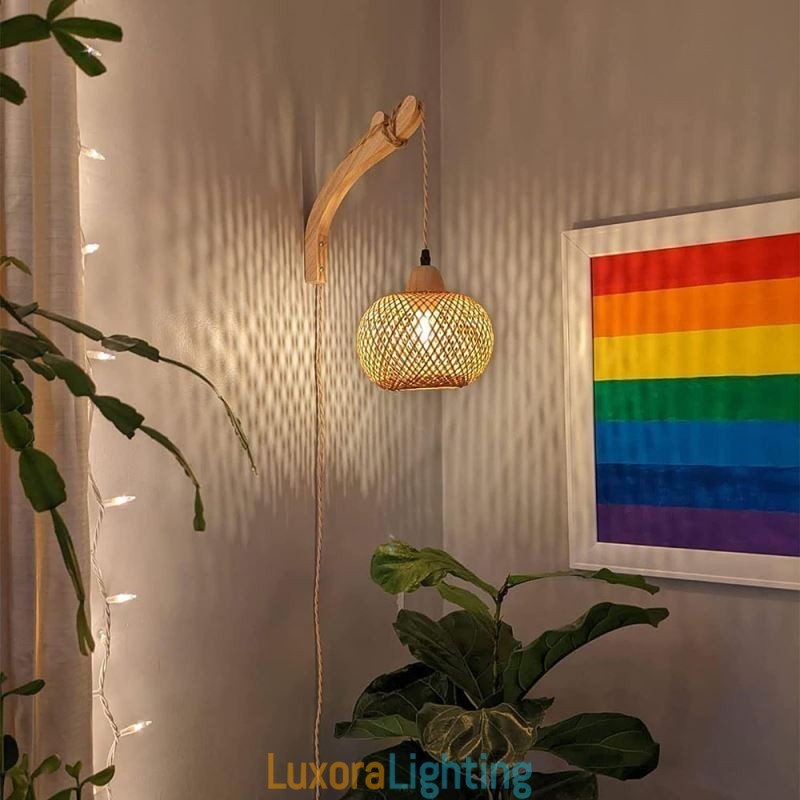 Designer Touch Decorative Bamboo Wall Sconce American Pastoral Retro Hemp Rope Wall Light With Plug
