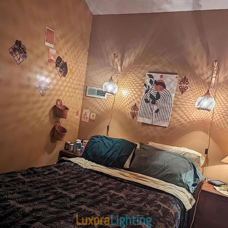 Designer Touch Decorative Bamboo Wall Sconce American Pastoral Retro Hemp Rope Wall Light With Plug