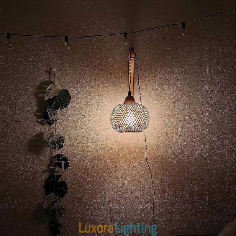 Designer Touch Decorative Bamboo Wall Sconce American Pastoral Retro Hemp Rope Wall Light With Plug