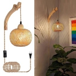 Designer Touch Decorative Bamboo Wall Sconce American Pastoral Retro Hemp Rope Wall Light With Plug