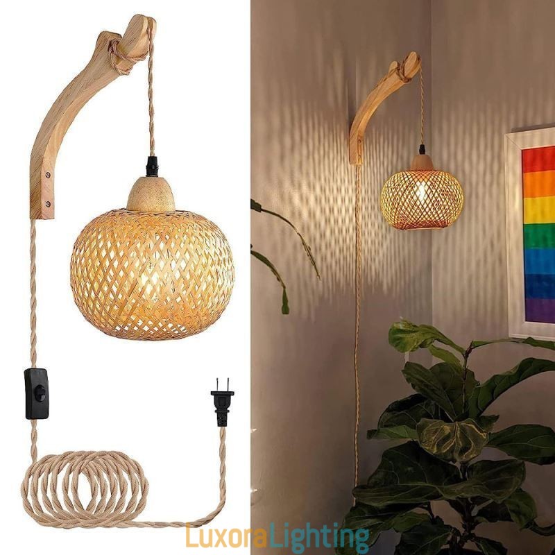 Designer Touch Decorative Bamboo Wall Sconce American Pastoral Retro Hemp Rope Wall Light With Plug