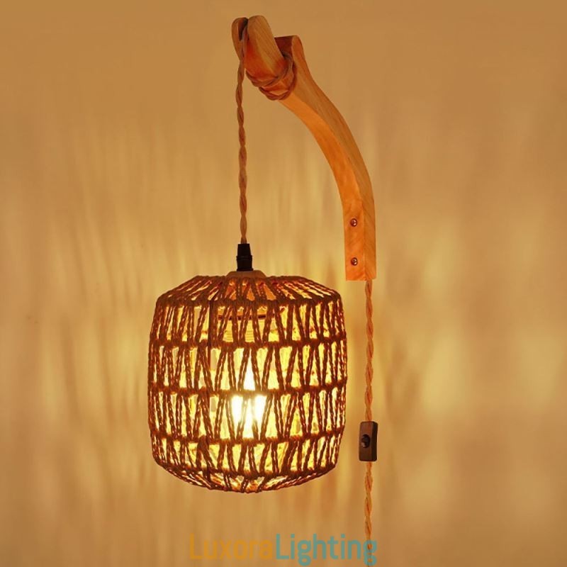 Designer Touch Decorative American Retro Wall Sconce 3M Hemp Rope Hanging Line Paper Rope Woven Lampshade