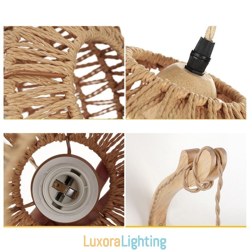 Designer Touch Decorative American Retro Wall Sconce 3M Hemp Rope Hanging Line Paper Rope Woven Lampshade