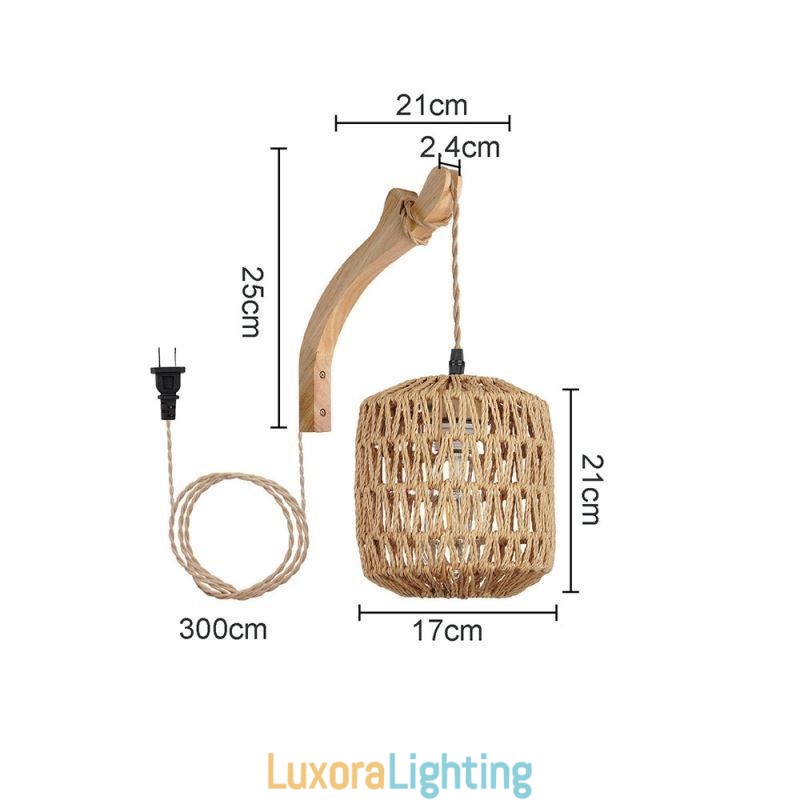 Designer Touch Decorative American Retro Wall Sconce 3M Hemp Rope Hanging Line Paper Rope Woven Lampshade