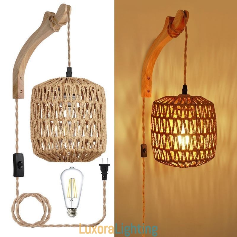 Designer Touch Decorative American Retro Wall Sconce 3M Hemp Rope Hanging Line Paper Rope Woven Lampshade