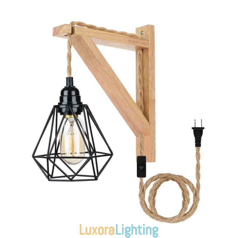 Designer Touch Decorative American Retro Wall Sconce 2.5M Hemp Rope Hanging Wire Black Iron Painted Lampshade