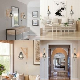 Designer Touch Decorative American Retro Wall Sconce 2.5M Hemp Rope Hanging Wire Black Iron Painted Lampshade