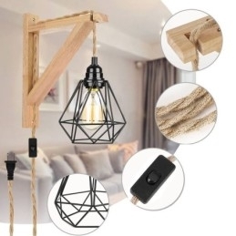 Designer Touch Decorative American Retro Wall Sconce 2.5M Hemp Rope Hanging Wire Black Iron Painted Lampshade