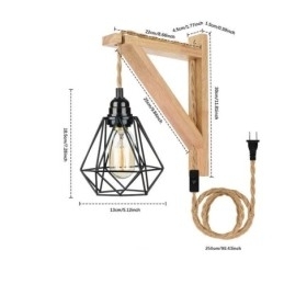 Designer Touch Decorative American Retro Wall Sconce 2.5M Hemp Rope Hanging Wire Black Iron Painted Lampshade