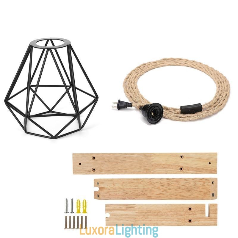 Designer Touch Decorative American Retro Wall Sconce 2.5M Hemp Rope Hanging Wire Black Iron Painted Lampshade