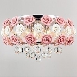 Designer Touch Decorative Country Crystal Electroplated Metal Flush Mount