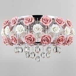 Designer Touch Decorative Country Crystal Electroplated Metal Flush Mount