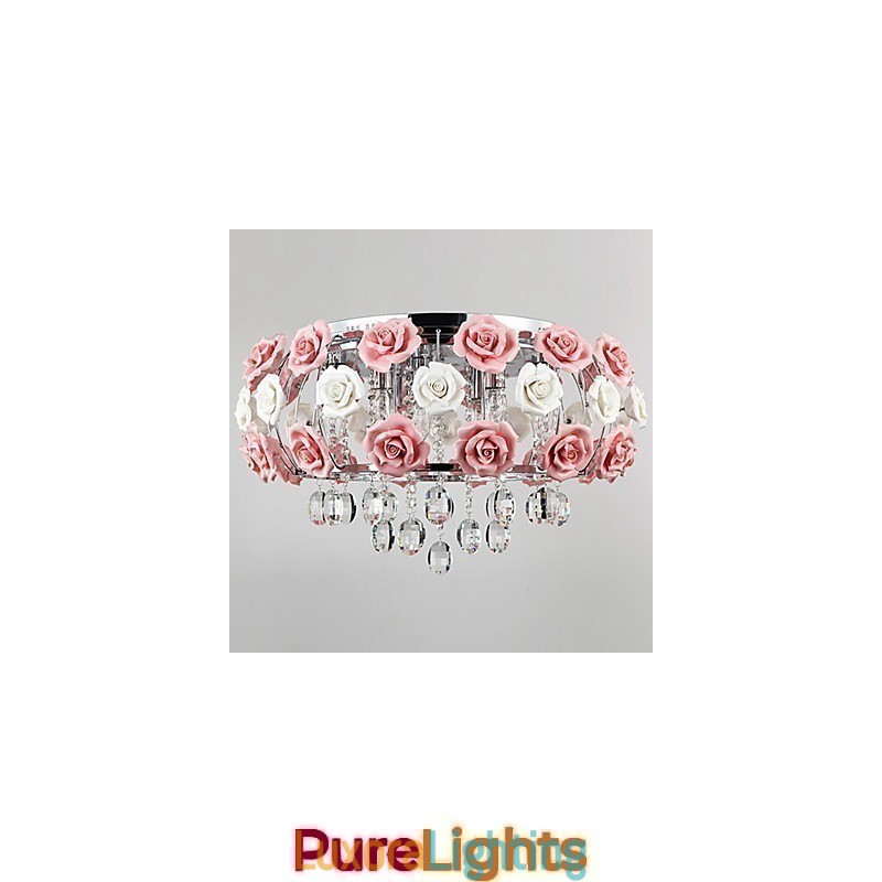 Designer Touch Decorative Country Crystal Electroplated Metal Flush Mount