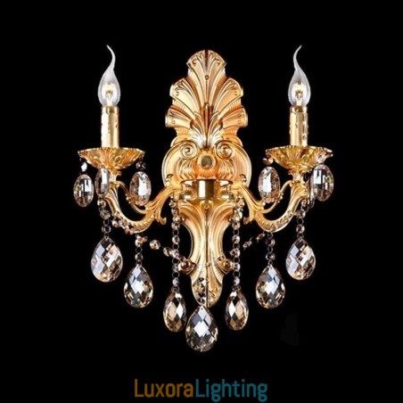 Designer Touch Decorative European Wall Lamp Golden Petal Wall Sconce Exquisite Crystal Drops Light Bedside Lighting