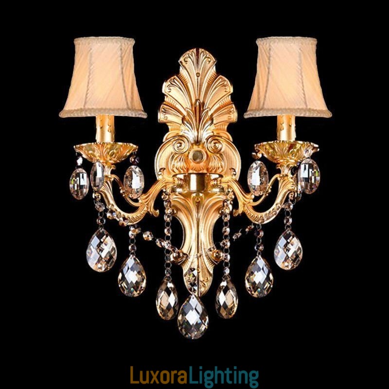 Designer Touch Decorative European Wall Lamp Golden Petal Wall Sconce Exquisite Crystal Drops Light Bedside Lighting