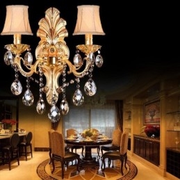 Designer Touch Decorative European Wall Lamp Golden Petal Wall Sconce Exquisite Crystal Drops Light Bedside Lighting