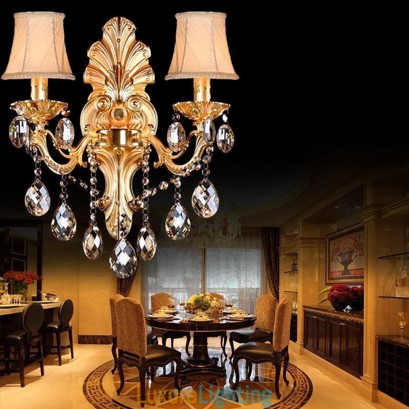 Designer Touch Decorative European Wall Lamp Golden Petal Wall Sconce Exquisite Crystal Drops Light Bedside Lighting