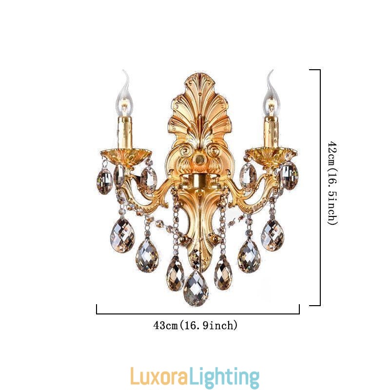 Designer Touch Decorative European Wall Lamp Golden Petal Wall Sconce Exquisite Crystal Drops Light Bedside Lighting