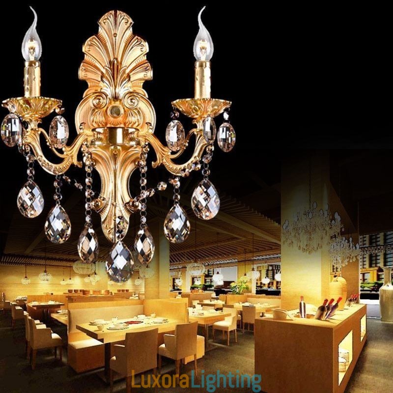 Designer Touch Decorative European Wall Lamp Golden Petal Wall Sconce Exquisite Crystal Drops Light Bedside Lighting