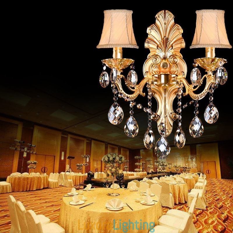 Designer Touch Decorative European Wall Lamp Golden Petal Wall Sconce Exquisite Crystal Drops Light Bedside Lighting