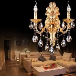 Designer Touch Decorative European Wall Lamp Golden Petal Wall Sconce Exquisite Crystal Drops Light Bedside Lighting