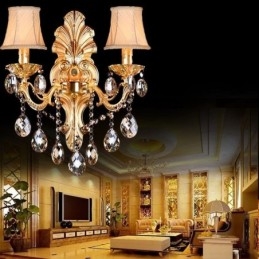 Designer Touch Decorative European Wall Lamp Golden Petal Wall Sconce Exquisite Crystal Drops Light Bedside Lighting