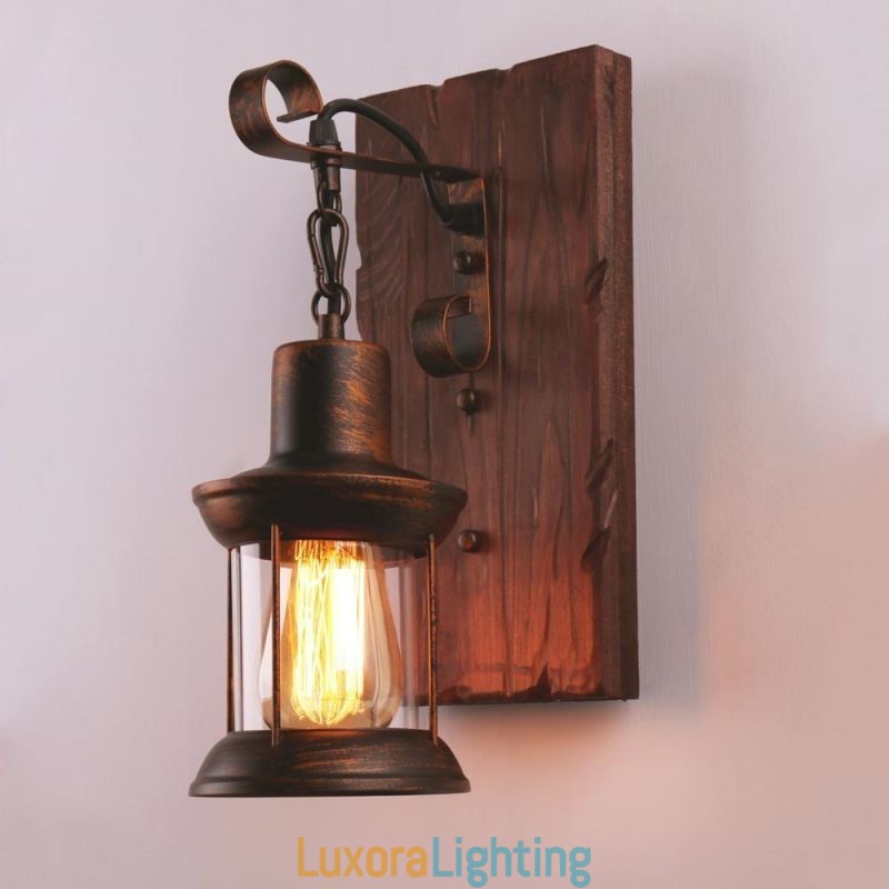 Designer Touch Decorative American Vintage Wall Light Industrial LOFT Wall Sconce Solid Wood Glass Lamp Light