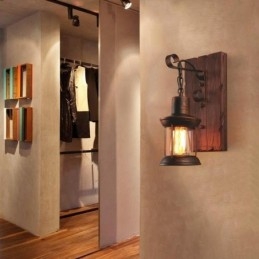 Designer Touch Decorative American Vintage Wall Light Industrial LOFT Wall Sconce Solid Wood Glass Lamp Light