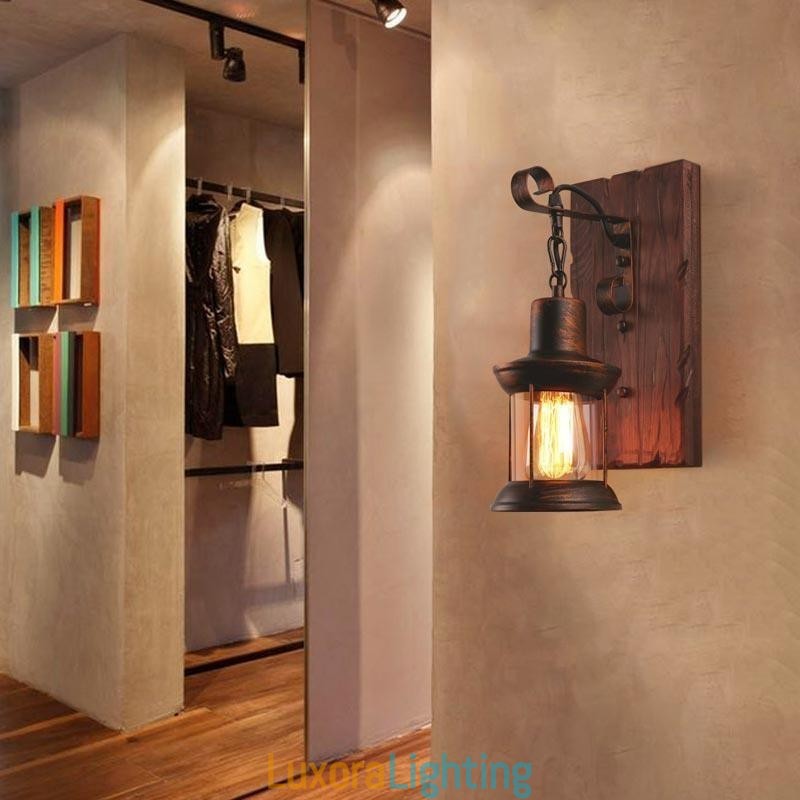 Designer Touch Decorative American Vintage Wall Light Industrial LOFT Wall Sconce Solid Wood Glass Lamp Light