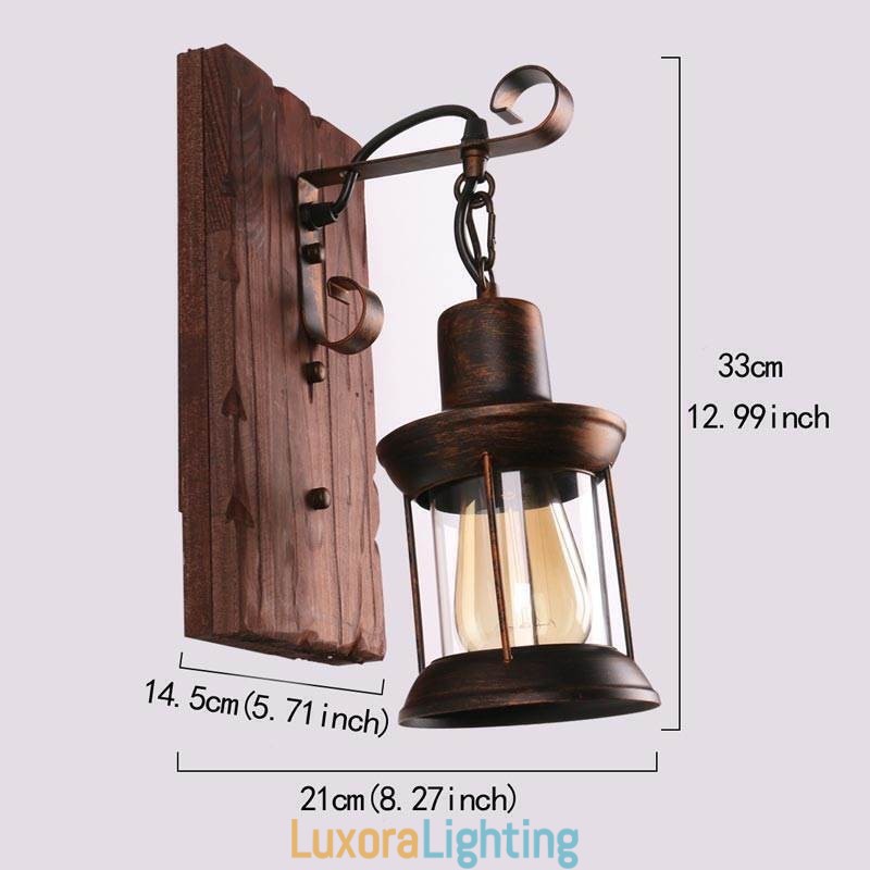 Designer Touch Decorative American Vintage Wall Light Industrial LOFT Wall Sconce Solid Wood Glass Lamp Light