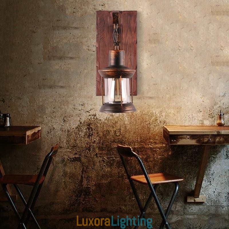 Designer Touch Decorative American Vintage Wall Light Industrial LOFT Wall Sconce Solid Wood Glass Lamp Light
