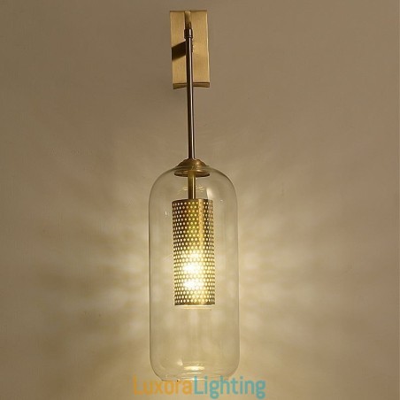 Designer Touch Decorative Nordic Brass Wall Lamp Inner Hollow out Cylinder Glass Lamp Shade