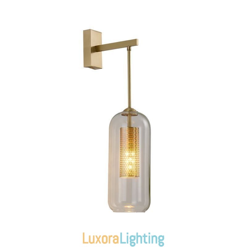 Designer Touch Decorative Nordic Brass Wall Lamp Inner Hollow out Cylinder Glass Lamp Shade
